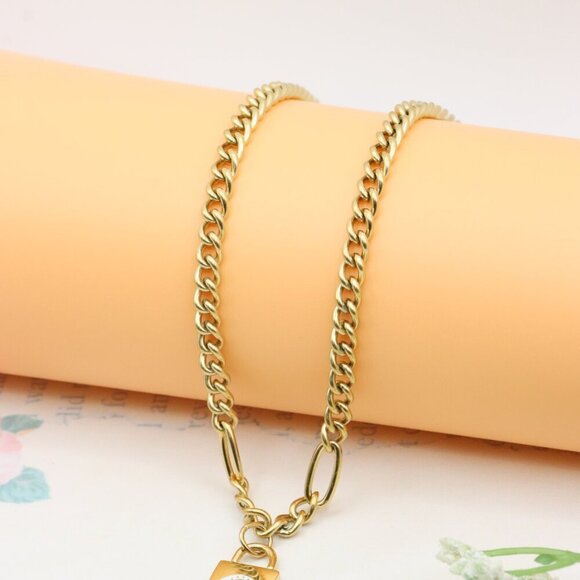 Bold Chunky Chain Necklace with Evil Eye Padlock Charm, XPNL0355 - Picture 6 of 12